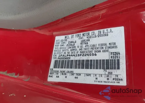 1995 Ford Mustang z USA, uszkodzony, nr VIN 1FALP4441SF224056